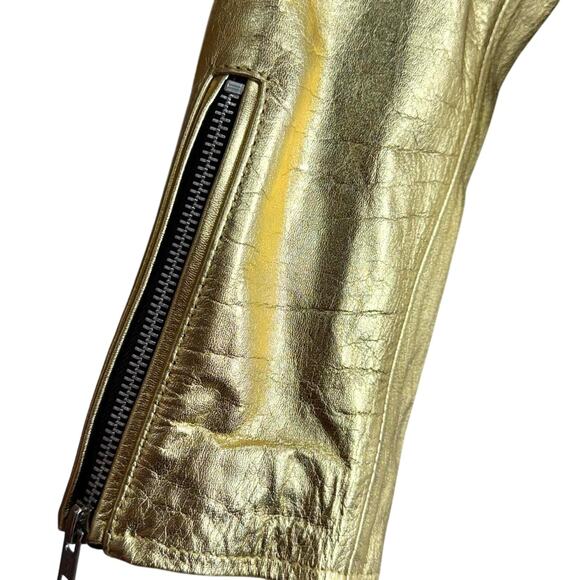 Women's Gold Metallic Style Genuine Leather Jacket - Sz: XXS - Picture 7 of 8